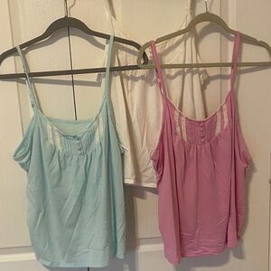 3 Elegant Pink and Blue Camisoles with Lace Detail